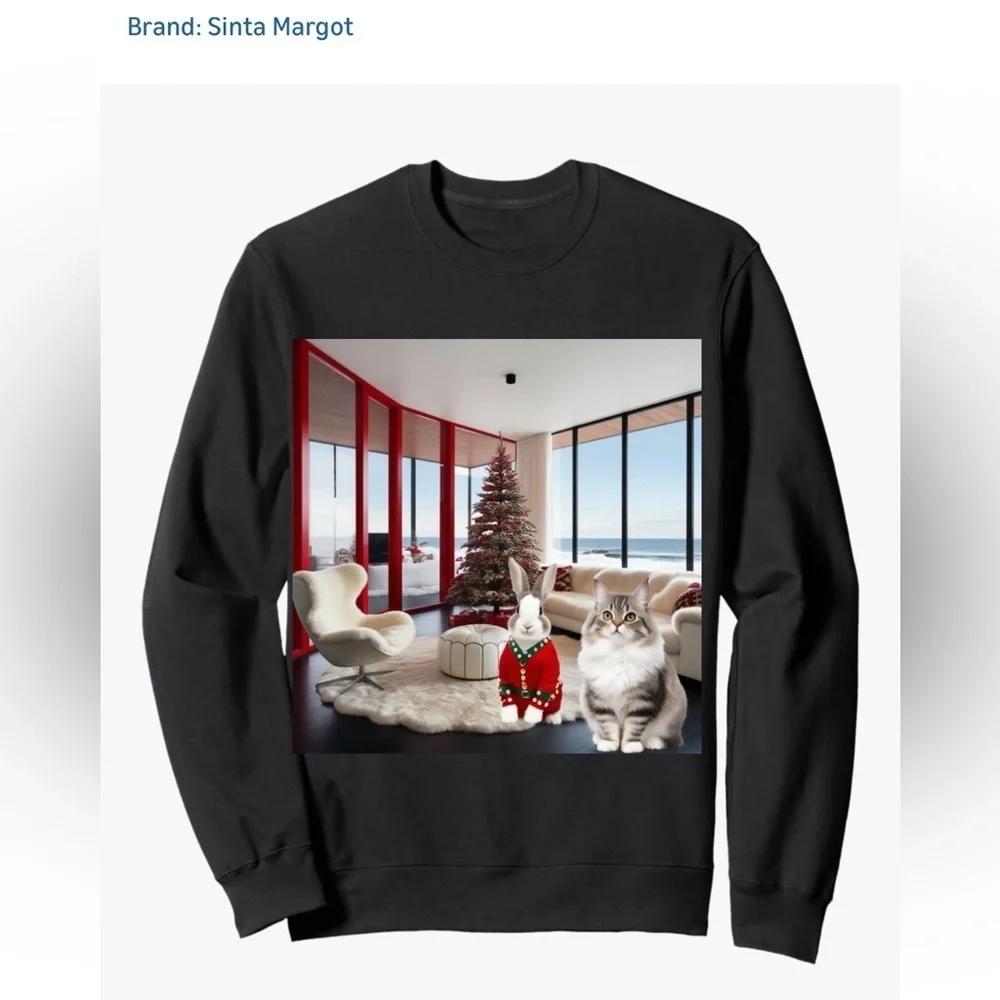 HANDCRAFTED digital art Holiday Red Pet Sweater in a decorated festive space NWT